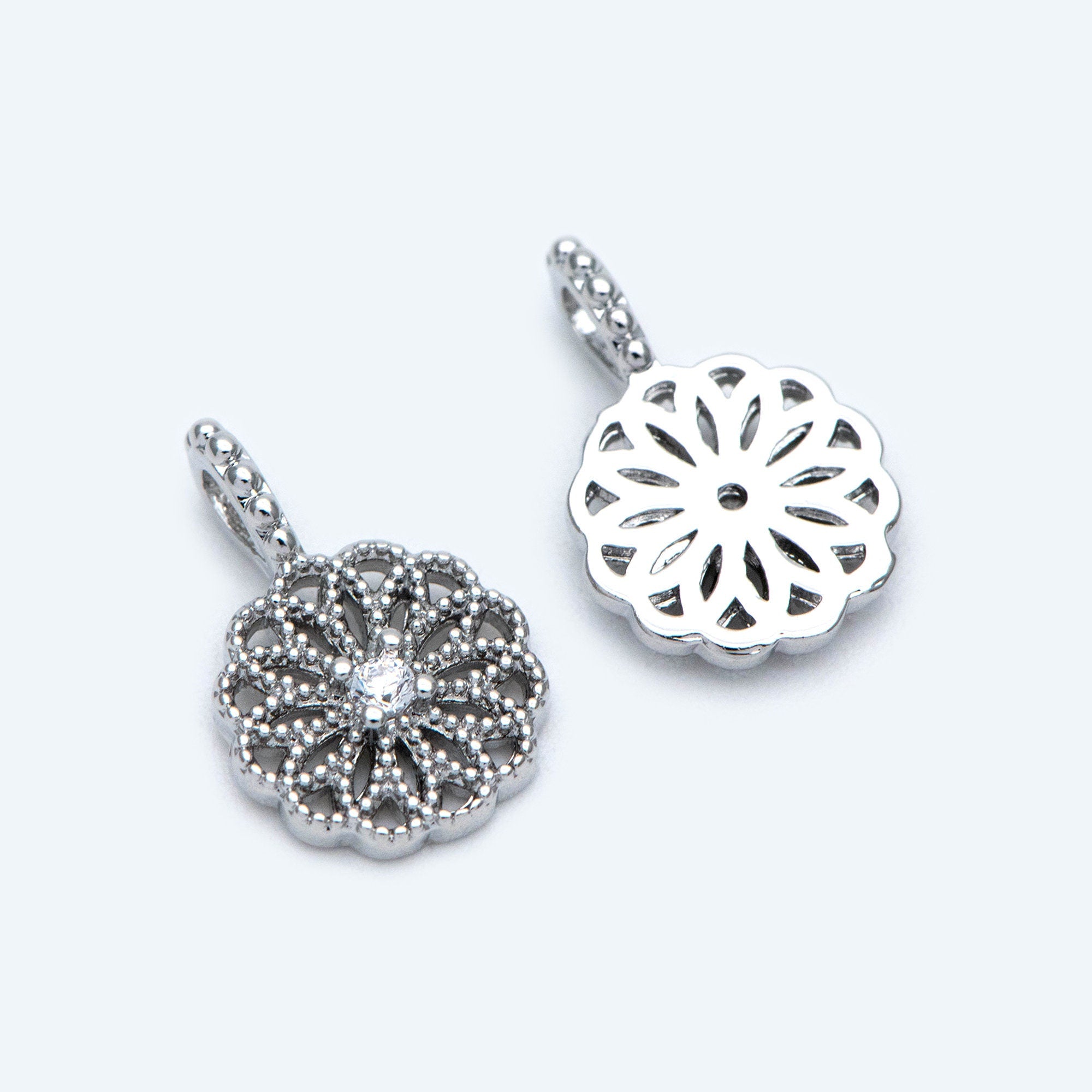 10pcs Gold/ Silver Tone CZ pave Filigree Coin Charm, Earring Findings, Jewelry Making, Diy Material, Jewelry Supplies (GB-1920)